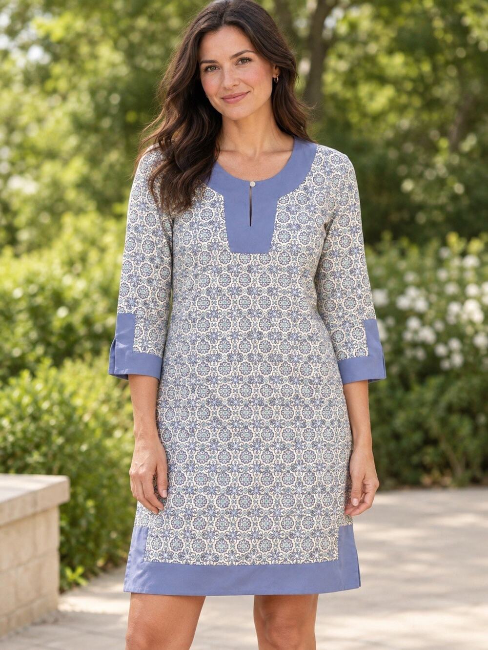 NWT Cabana Life Shift Dress Beach Cover Up XL UPF50+ Blue White Tile Print Tunic